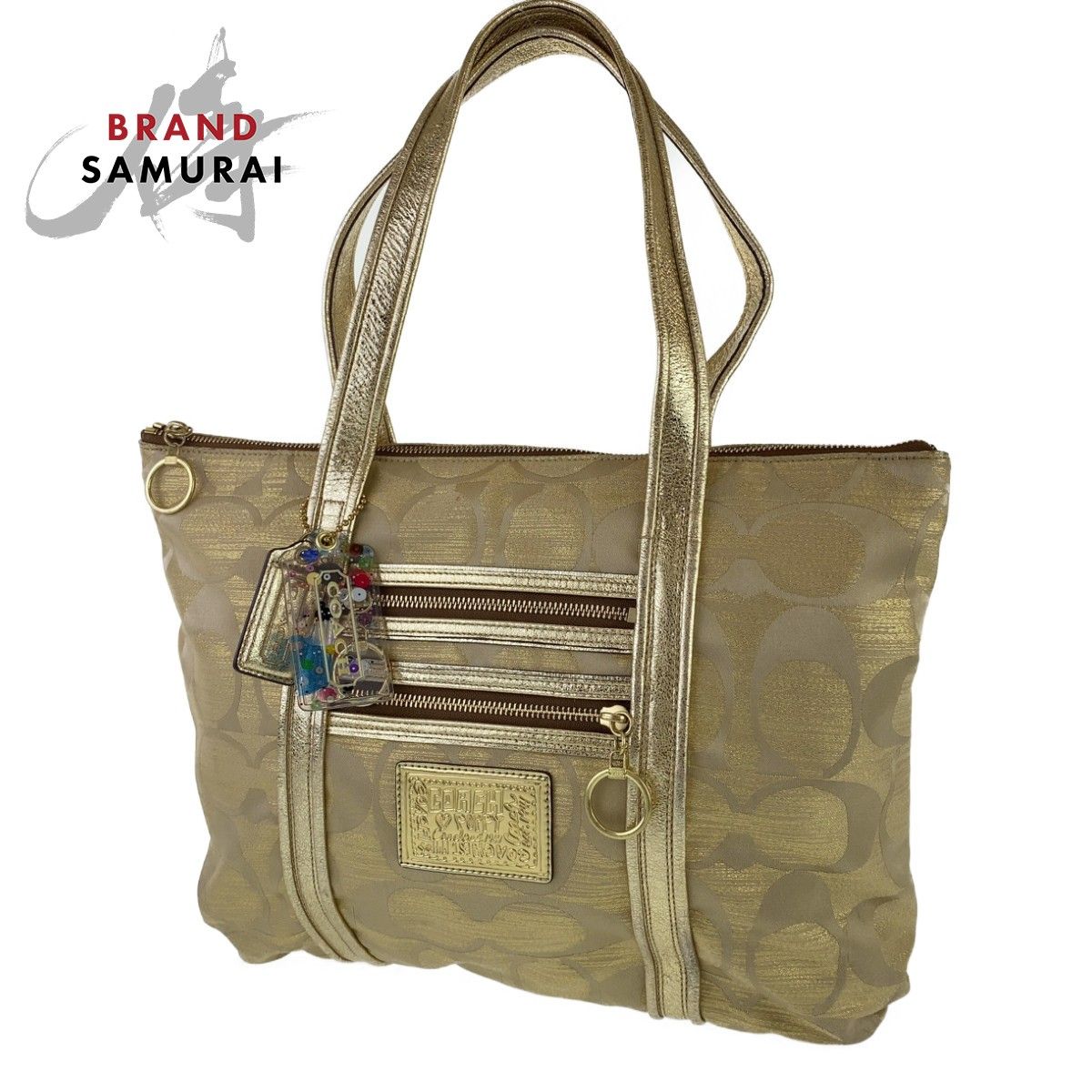 COACH コーチ シグネチャー ゴールド レザー/キャンバス