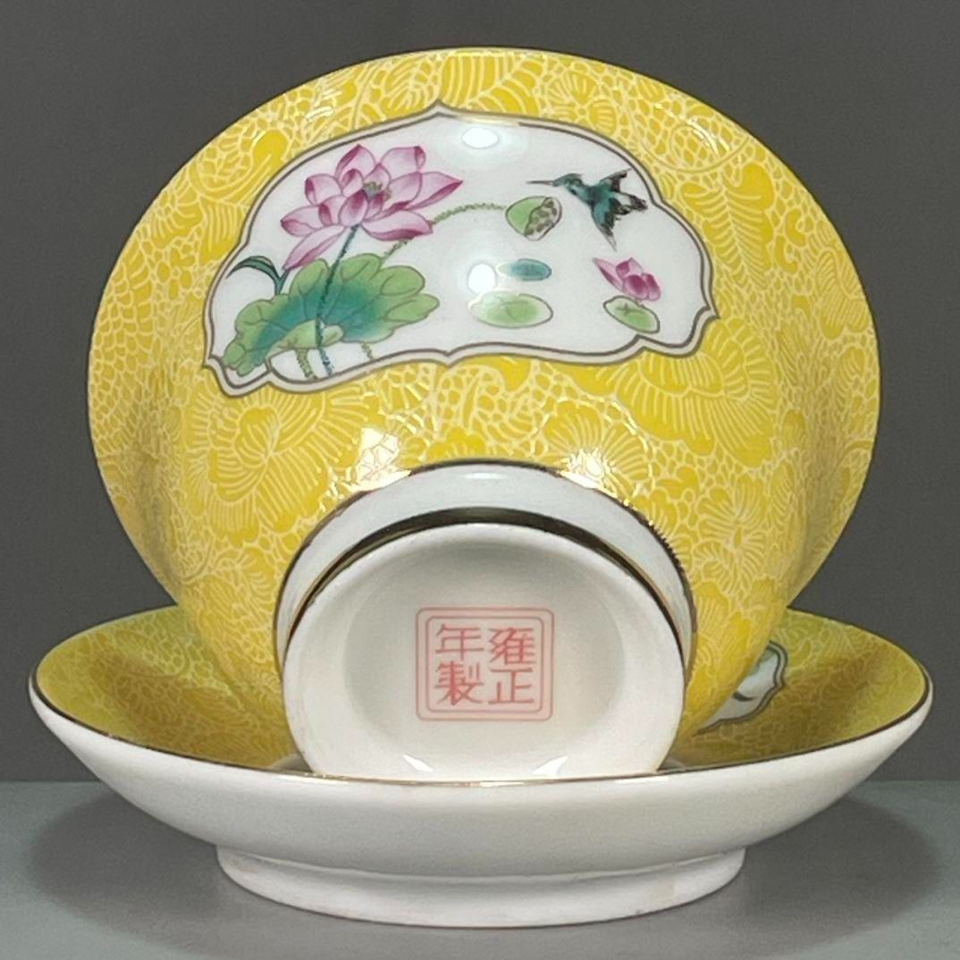 未使用品 花卉図紋三才蓋碗 中国茶器 景徳鎮 蓋付き 茶器 飲茶