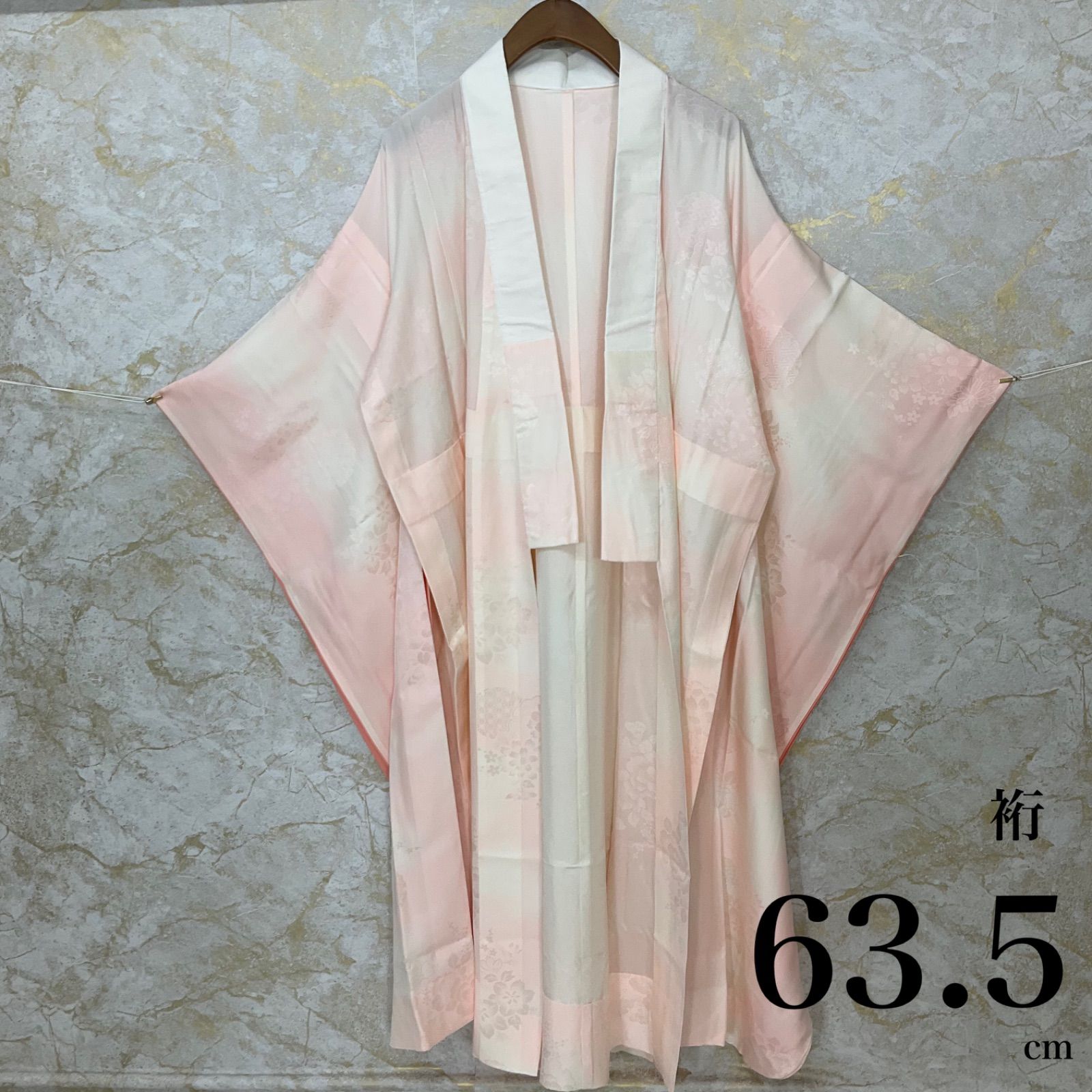 kimono+one◆未使用同然◆振袖長襦袢◆単衣◆袖無双◆居敷当て付き◆衣紋抜き付き◆ソフトガード◆裄63.5肩丈122.5◆着物帯振袖袋帯礼装成人式結婚式振袖襦袢◆S1118