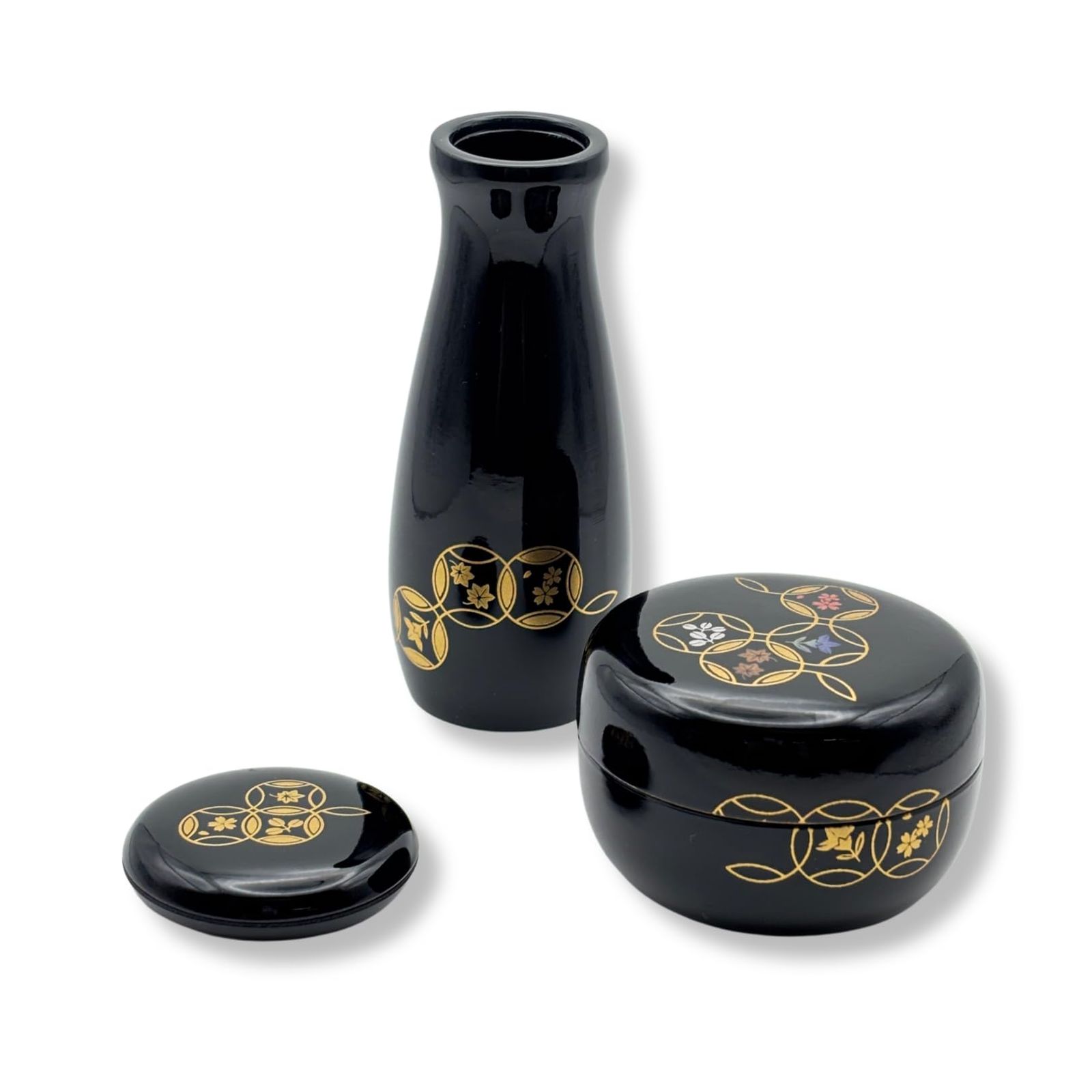 茶道具 塗 三点セット(棗・香合・茶筅筒) 黒 七宝 樹脂製 [黒七宝(樹脂