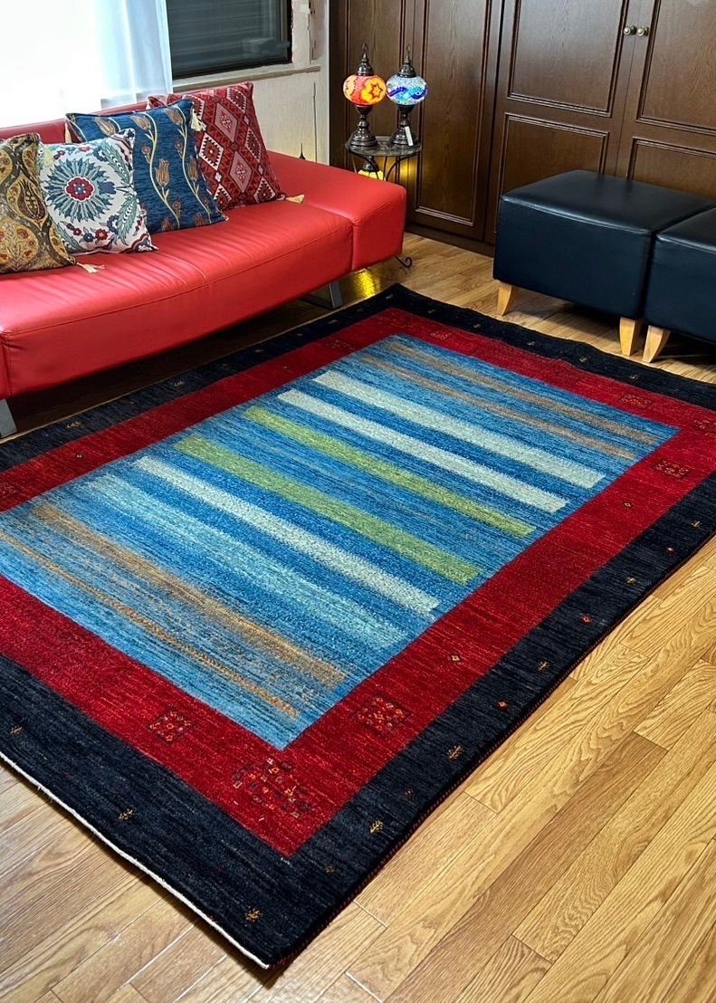 手織りペルシャ絨毯　新品　ギャッベ　ロリバフ　212×157cm　リビングサイズ ☆ペルシャ絨毯 手織りリーズバフトギャッベ 玄関マットMサイズ