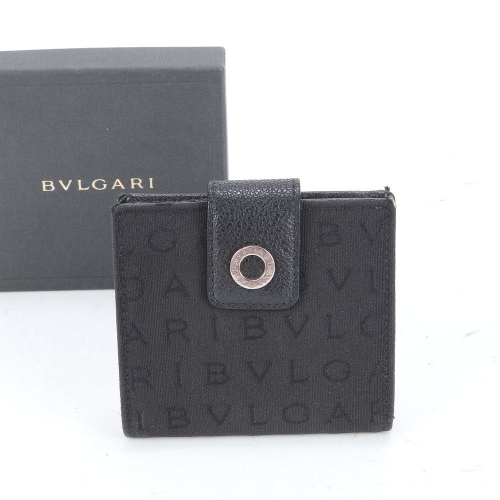 極美品 ＊ BVLGARI ブルガリ ロゴマニア 二つ折り財布 ブラック札入れ