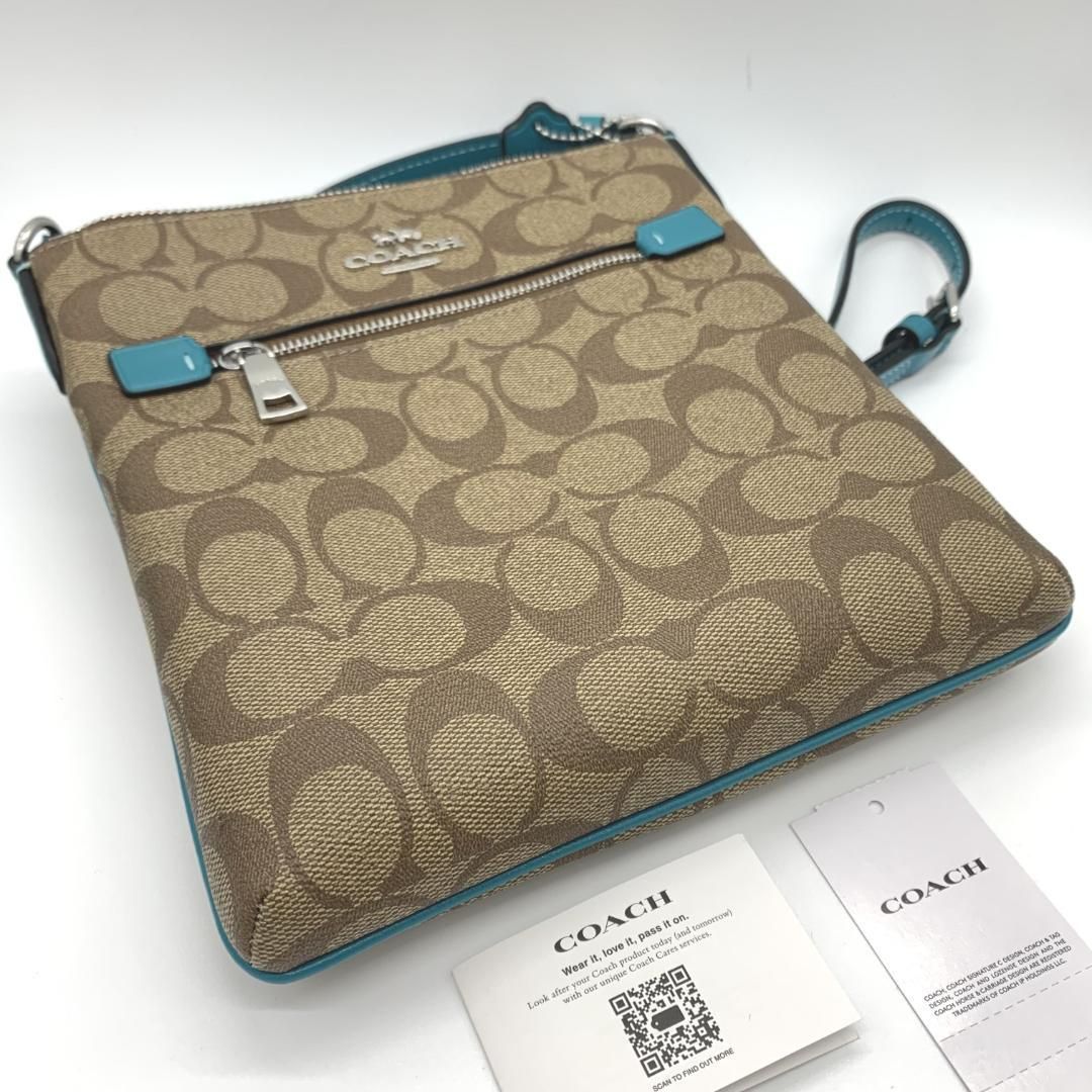 COACH ミニ ローアン ファイルバッグ シグネチャー キャンバス カーキ CF340