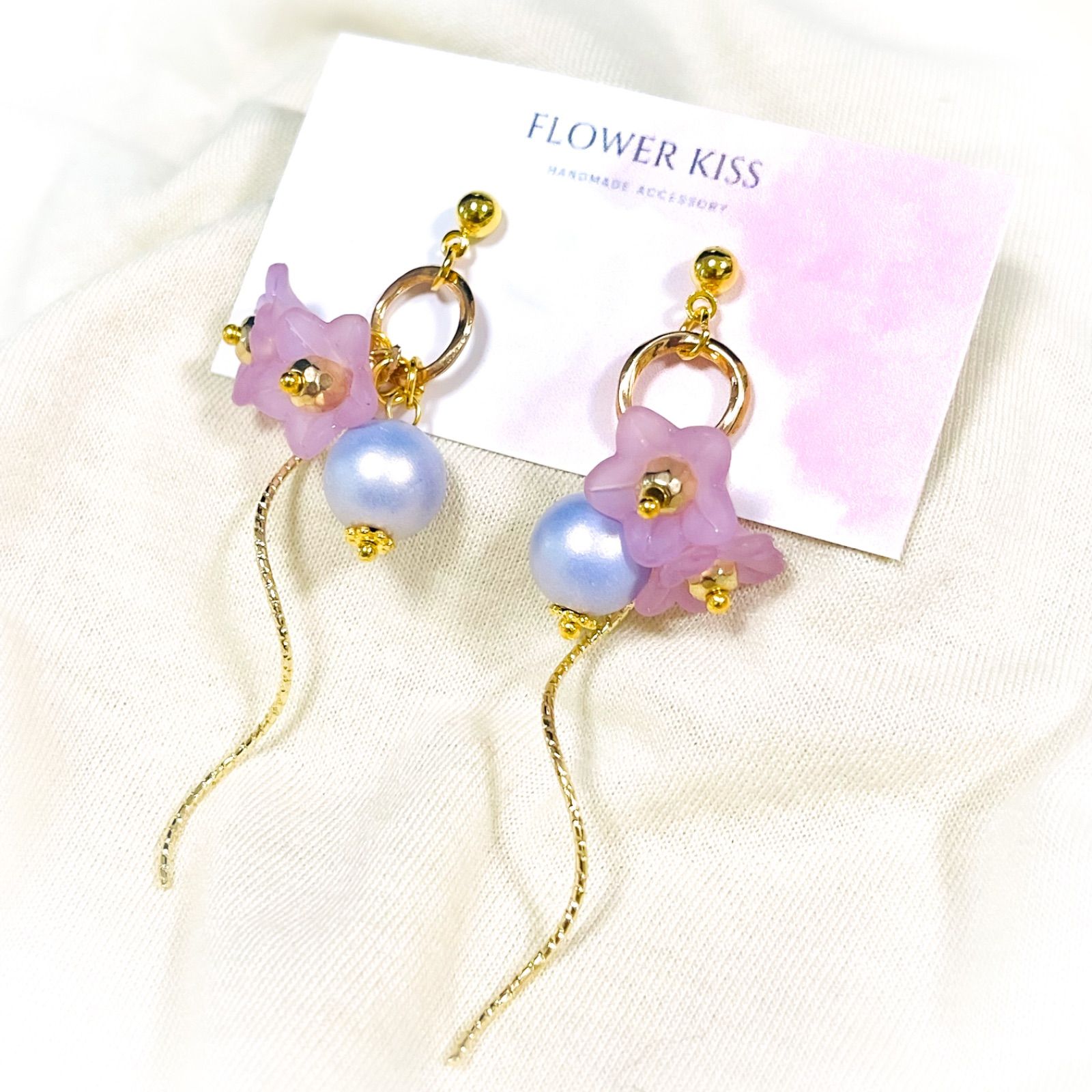 ピアス イヤリング ハンドメイド フラワー お花 花弁 紫