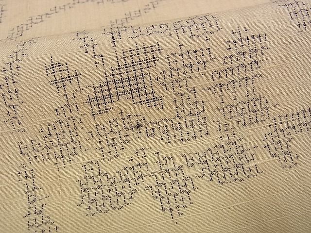 平和屋本店□極上 結城紬 80亀甲 単衣 更紗唐草文 証紙付き 逸品 未  