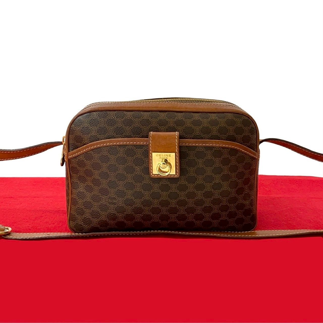 極 美品 CELINE セリーヌ マカダム ブラゾン ロゴ 柄 リング金具 