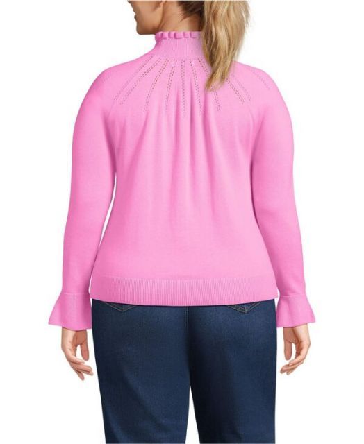 送料無料 ランズエンド レディース ニット セーター アウター Women s Plus Size Cotton Pointelle Turtleneck Sweater Aster pink