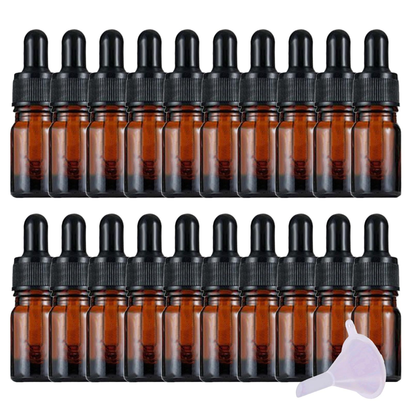 Alpha Depot アロマオイル 遮光瓶 スポイト付き ガラス製 アロマボトル 精油瓶 アロマオイル 保存 漏斗付き (ブラウン, 5ml × 20個) [ブラウン] [5ml × 20個]