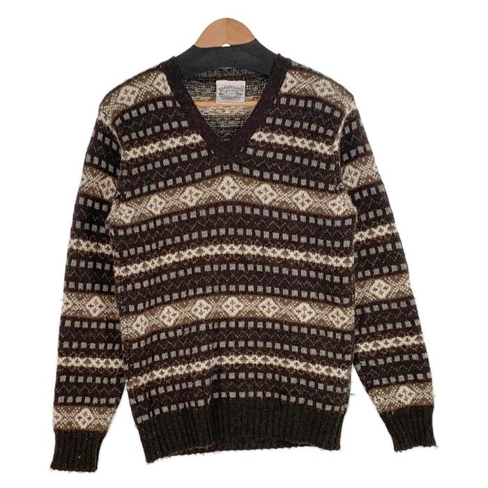 Jamieson's ジャミーソンズ フェアアイル柄 Vネック ウールセーター ブラウン Size S