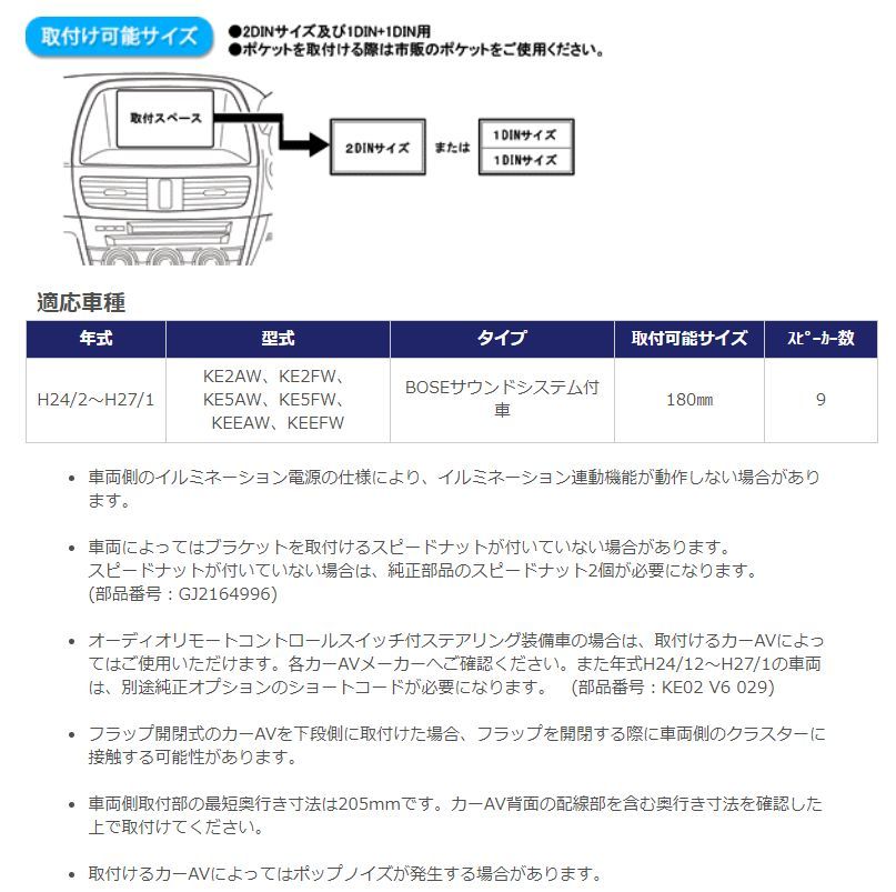 kanatechsカナテクスTBX-T013マツダCX-5(H24/2～H27/1)BOSEサウンドシステム付車用2DINオーディオ/ナビ取付キット  - メルカリ