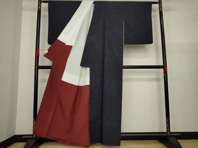 平和屋着物○結城紬 80亀甲 花唐草文 正絹 逸品 未使用 AAAY9807ck  