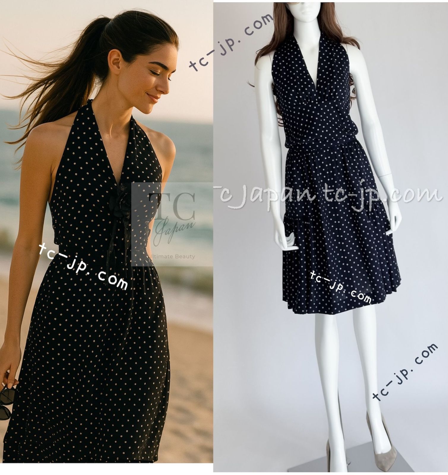 CHANEL シャネル ヴィンテージ ワンピース ドレス ホルターネック 水玉 CHANEL シャネル ヴィンテージ ワンピース ドレス ホルターネック 水玉