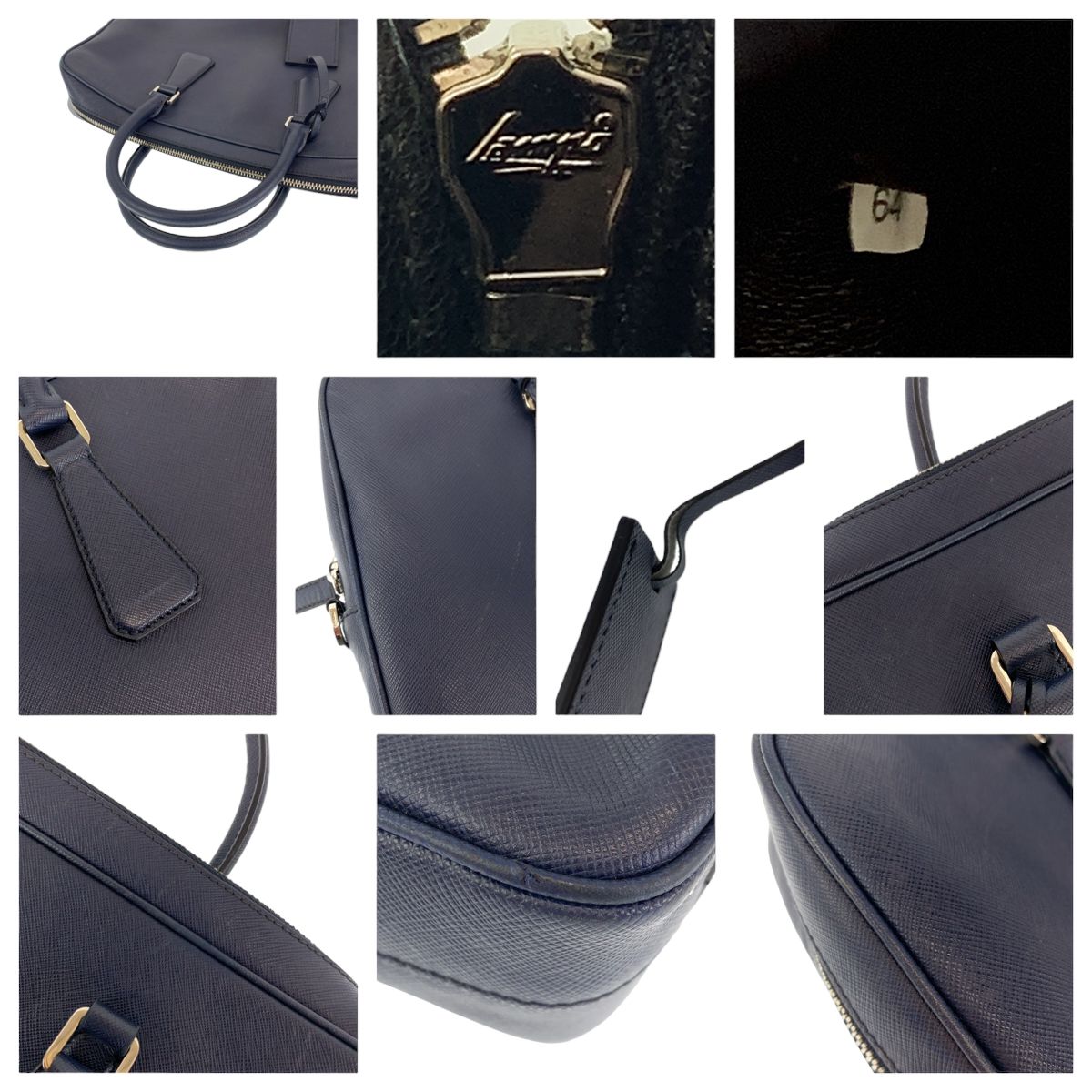 PRADA プラダ サフィアーノ ネイビー 紺 レザー ビジネスバッグ