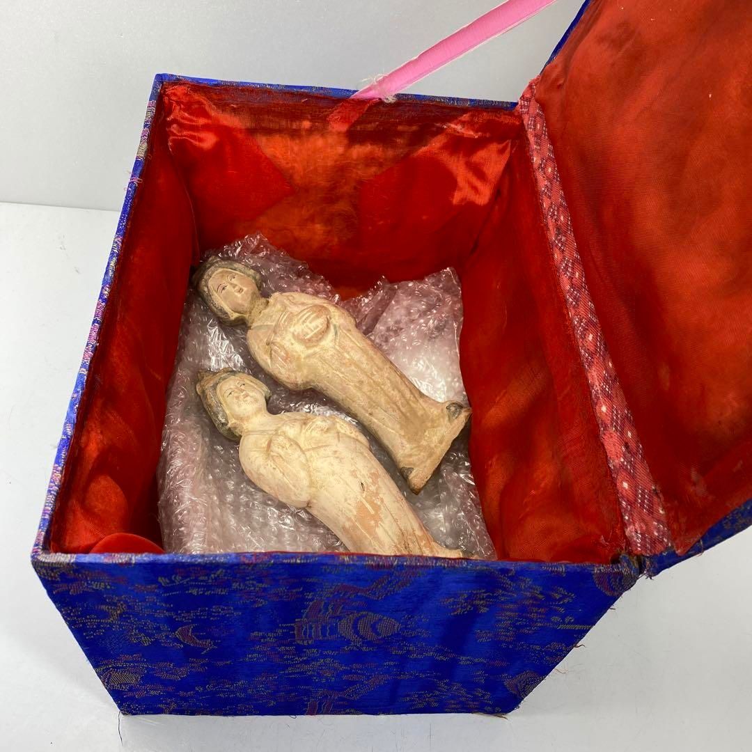 古代中国　加彩婦人桶　一対　箱付　高さ23cm 東H5-0422②タサニ 古代中国 加彩婦人桶 一対 箱付 高さ23cm 東H5-0422②タサニ