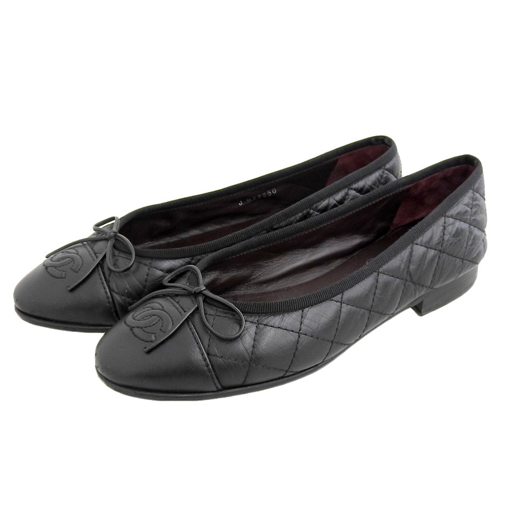 CHANEL シャネル レザー フラット パンプス レディース ブラック 36 36