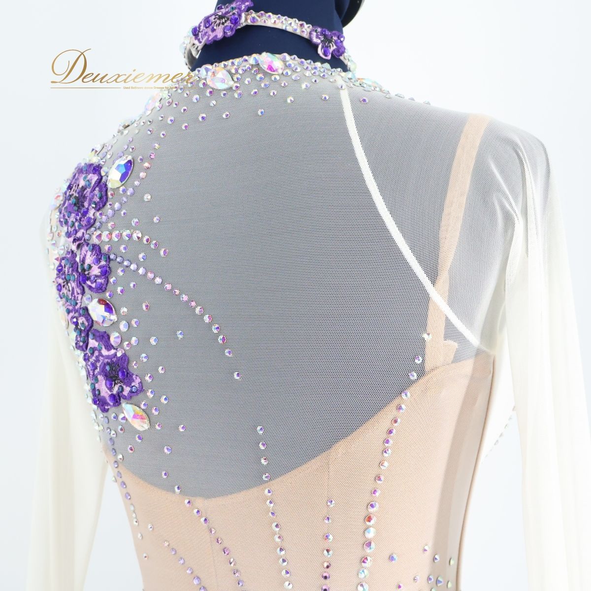 CHACOTT - 【美品 日本製 社交ダンス衣装】ホワイト Chacott チャコット ワンピース ドレス 白 紫 パープル フロート フリル レース デモ 美品 日本製 社交ダンス衣装】ホワイト Chacott チャコット