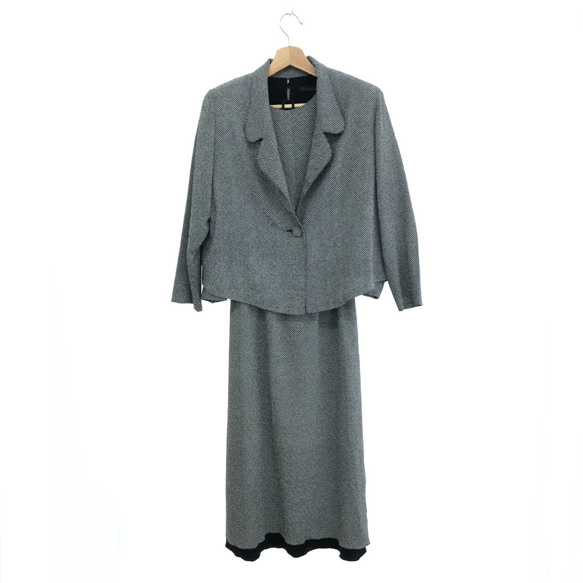 美品★詩仙堂ちりめん 3点セットアップ　ジャケット／ブラウス／スカート　ベージュ 詩仙堂 シセンドウ ヒトシタムラ ちりめんセットアップ グレー