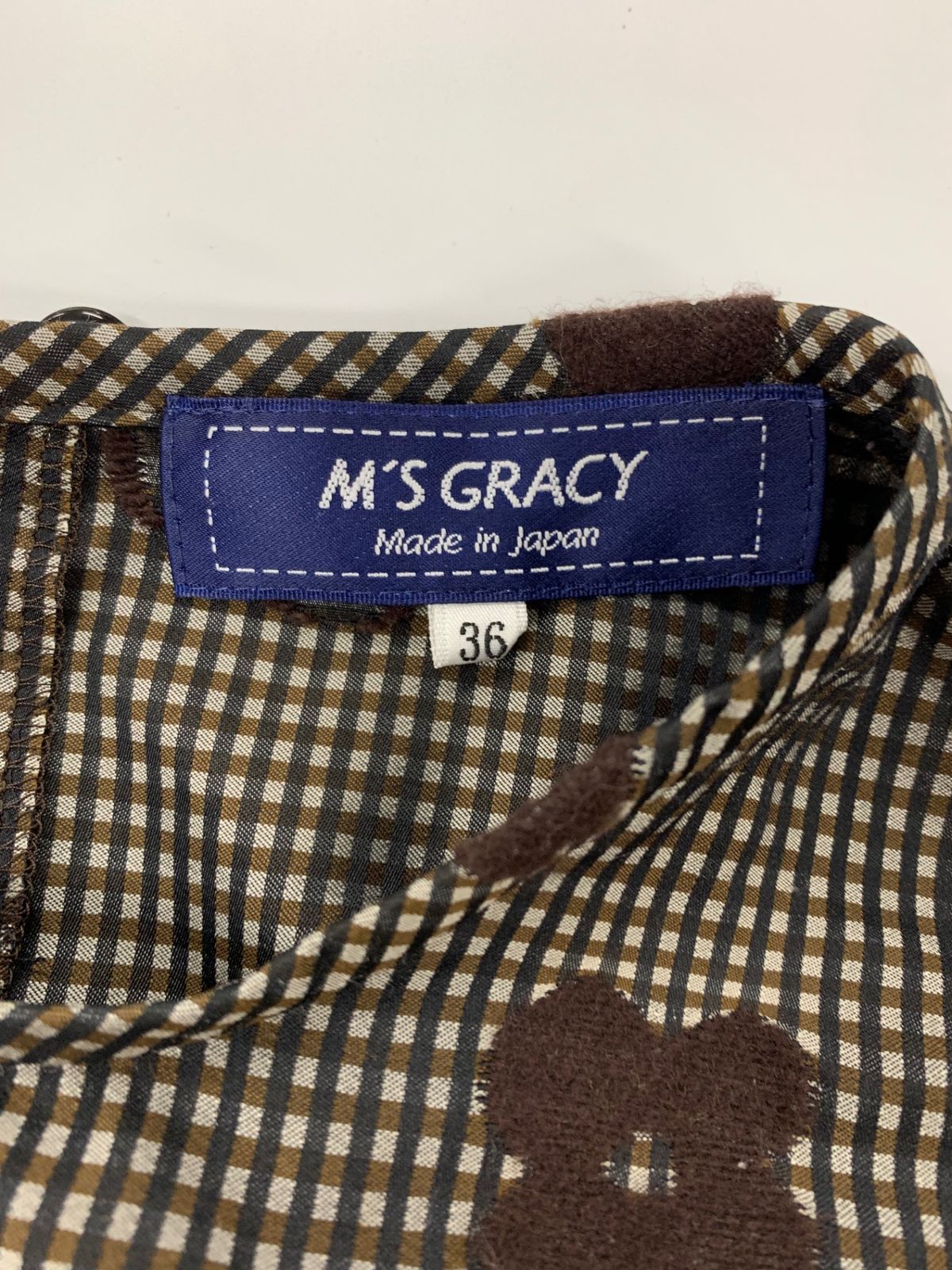 エムズグレイシー　ギンガムチェックxお花柄ブラウス　ブラウン ギンガムチェックxお花柄ブラウス | msgracy