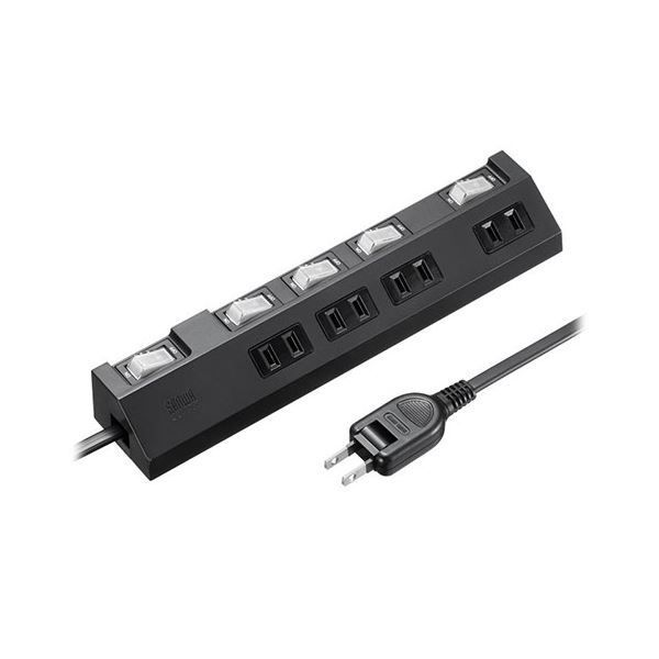 サンワサプライ 節電タップ 形状2P 4個口 2m ブラック TAP-S29-2BK