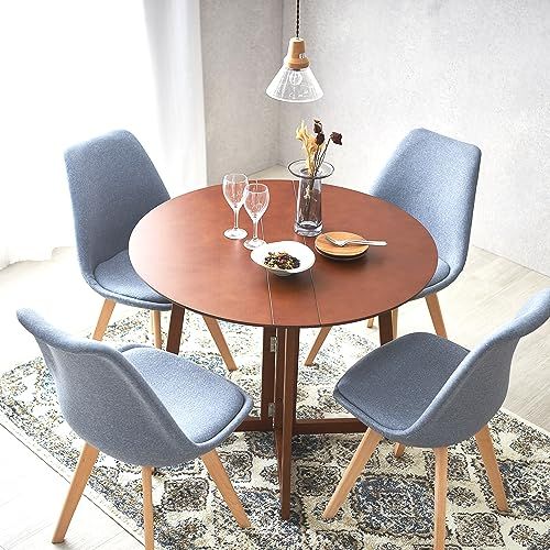 天然木製 北欧 90cm ダークブラウン 幅90×奥行90×高さ72cm 円形 NDT90R-BR 丸 2 4人用 リビング ダイニングテーブル 大きめ 折りたたみテーブル 省スペース しっかりとした作りで頑丈 ドウシシャ ラウンドバタフライテーブル