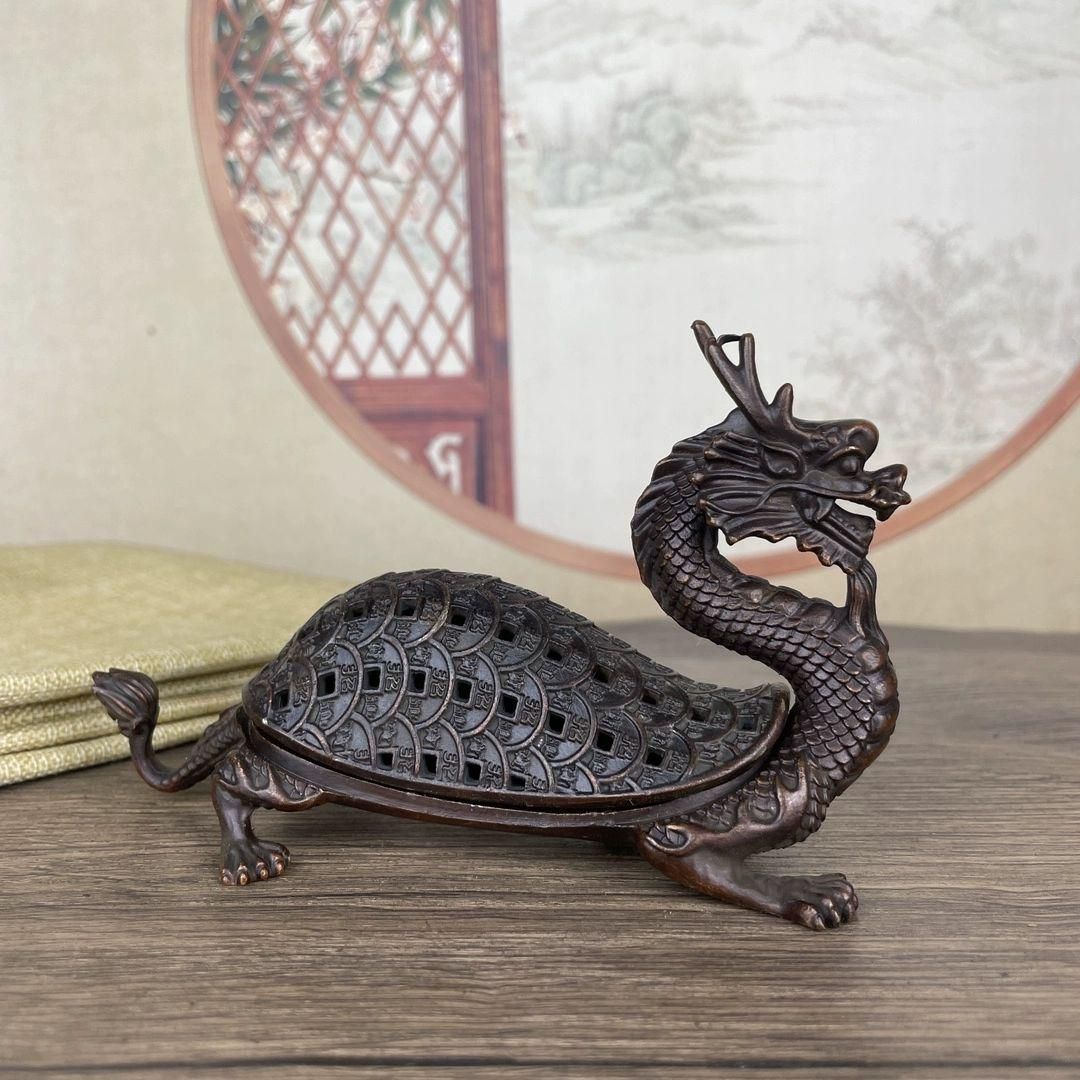 銅 細工 金銭竜亀香炉 茶台香炉 事務室薫香炉 装飾品 工芸