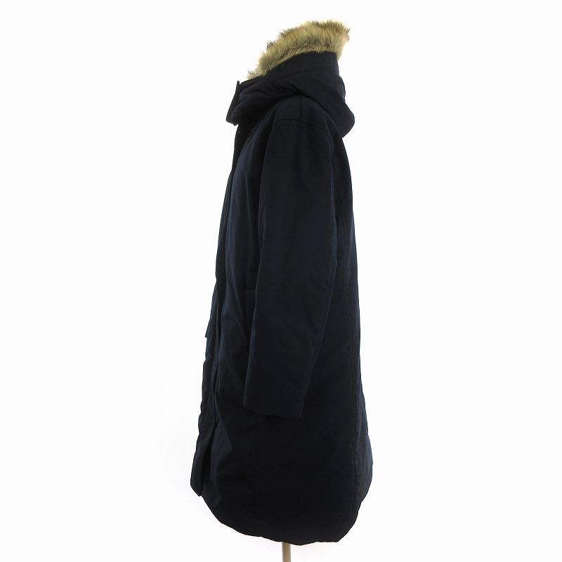 ユニクロ UNIQLO ハイブリッドダウンコート フード ファー 420259 紺 
