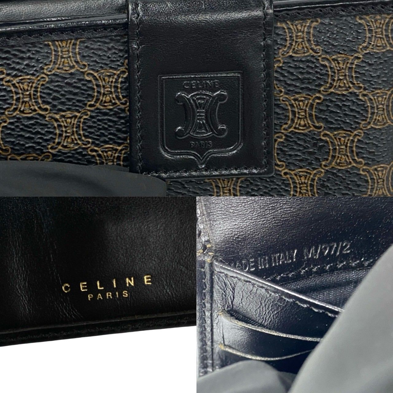 【ほぼ未使用】セリーヌ マカダム ブラゾン レザー 二つ折り 財布 ブラック CELINE セリーヌ マカダム 財布 ベージュ ブラゾン レザー 二