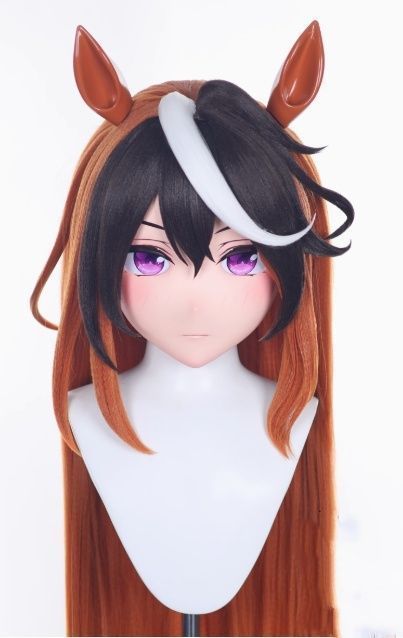 全頭マスク カツラ付き ロック付き NO.190 フルマスク ドール ヘッドロリータ人形 コスプレ 変身 仮装 着ぐるみ 二次元美少女 未使