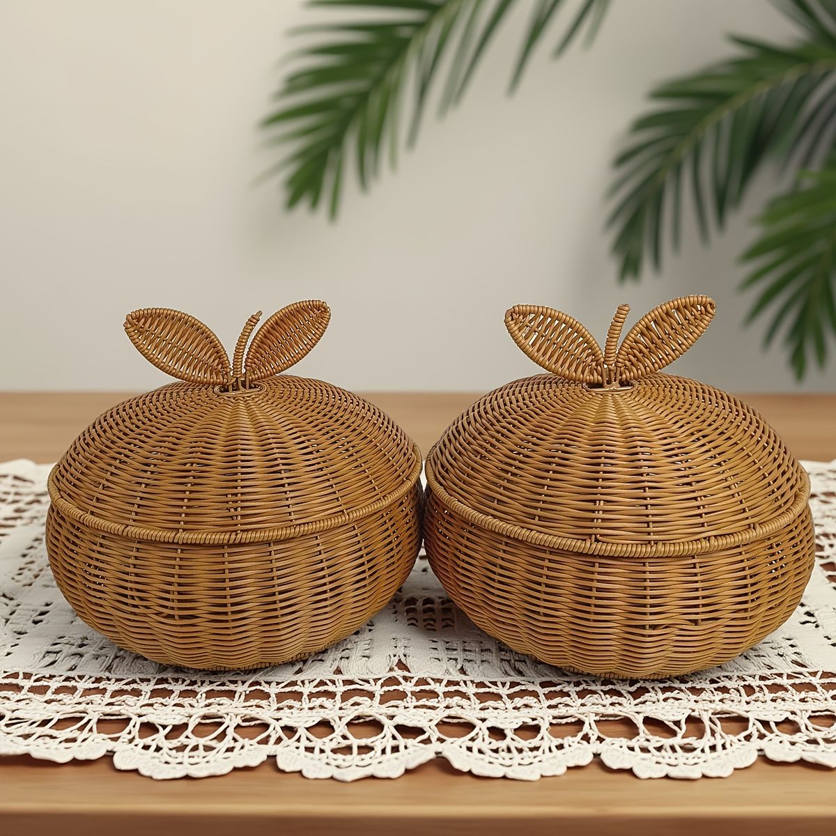 2個セット 蓋つき 織り収納バスケット 丸型 PP素材 ナチュラル&エレガントデザイン 家庭 庭 キャンプ ギフト包装 装飾に最適