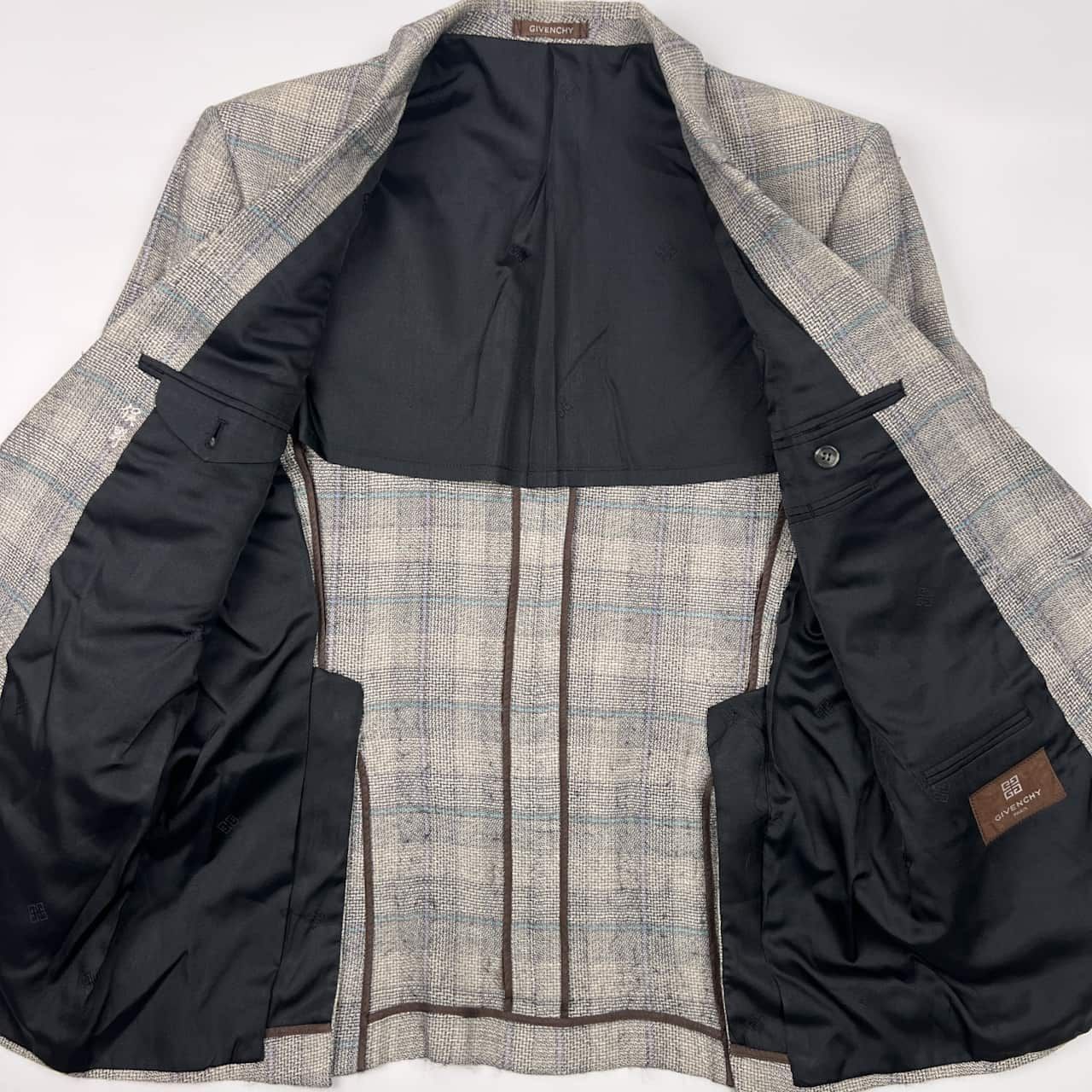 リネン シルク混 GIVENCHY ジバンシィ チェック 背抜き テーラード