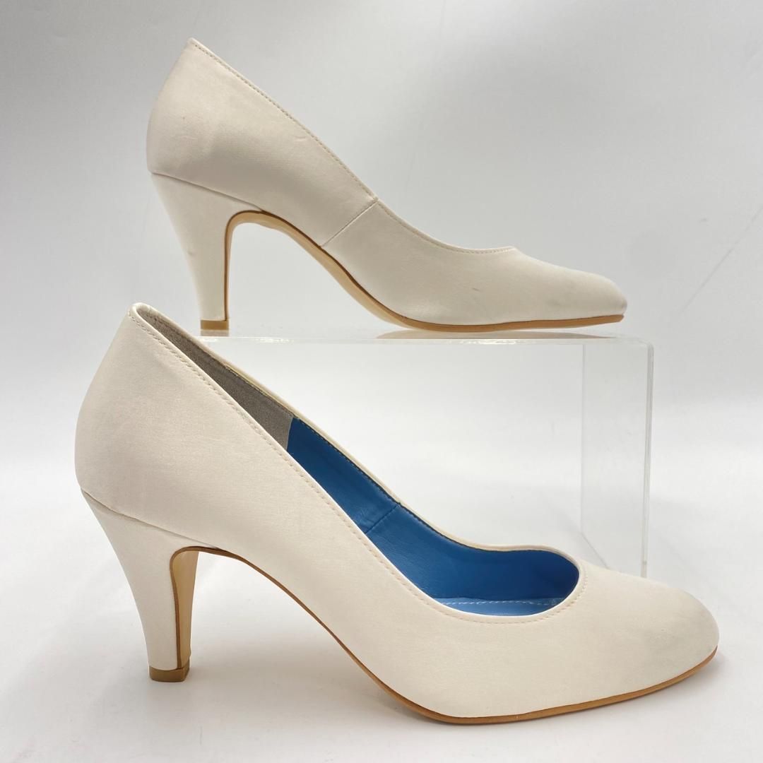BENIR サテン ホワイト ハイヒール Lace / Close Toe / 7cm / WH 【7002 WH】 – BENIR