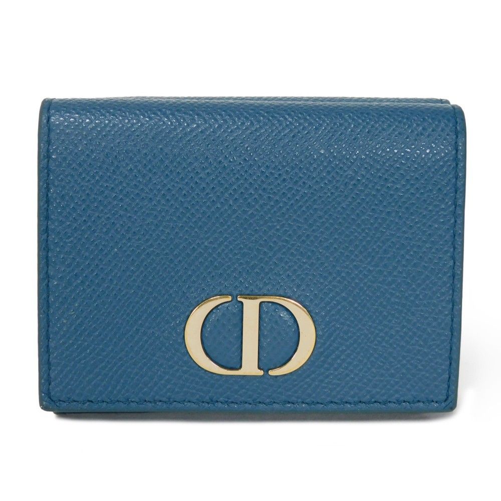 Dior ディオール 30 モンテーニュ コンパクト ウォレット グレインド カーフ CDロゴ スティールブルー 三つ折り財布 S2084OBAE_M01Z