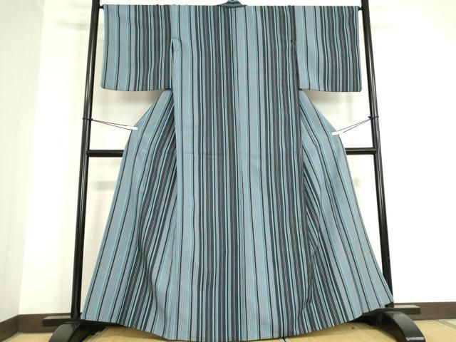 平和屋着物 小紋 単衣 縞 洗える着物 DAAV5737az