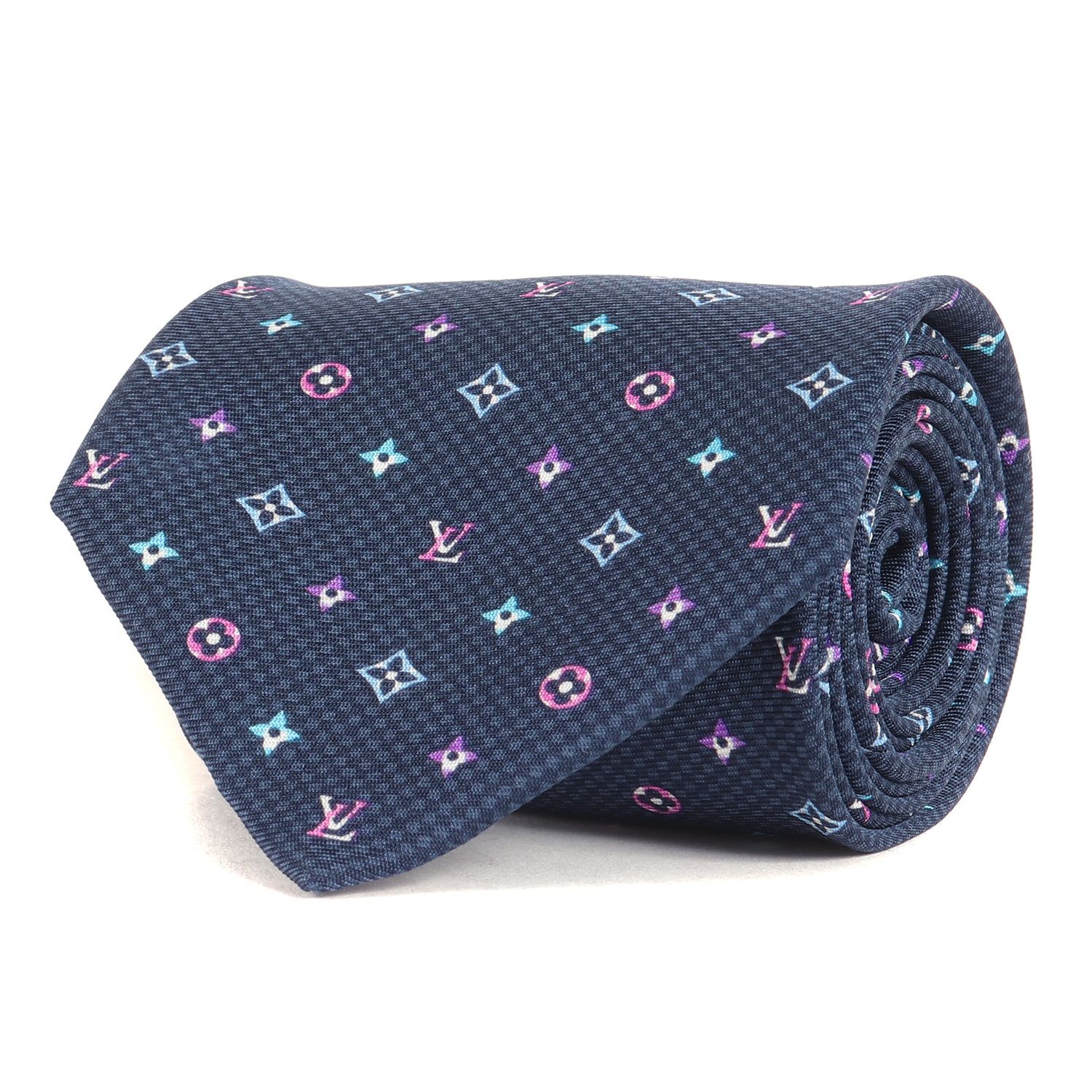 【美品】ルイヴィトン　ネクタイ　LV柄　ブルー系　ドット　ハイブランド ルイヴィトン LV Vuitton ネクタイ ハイブランド 高級 モノグラム 青