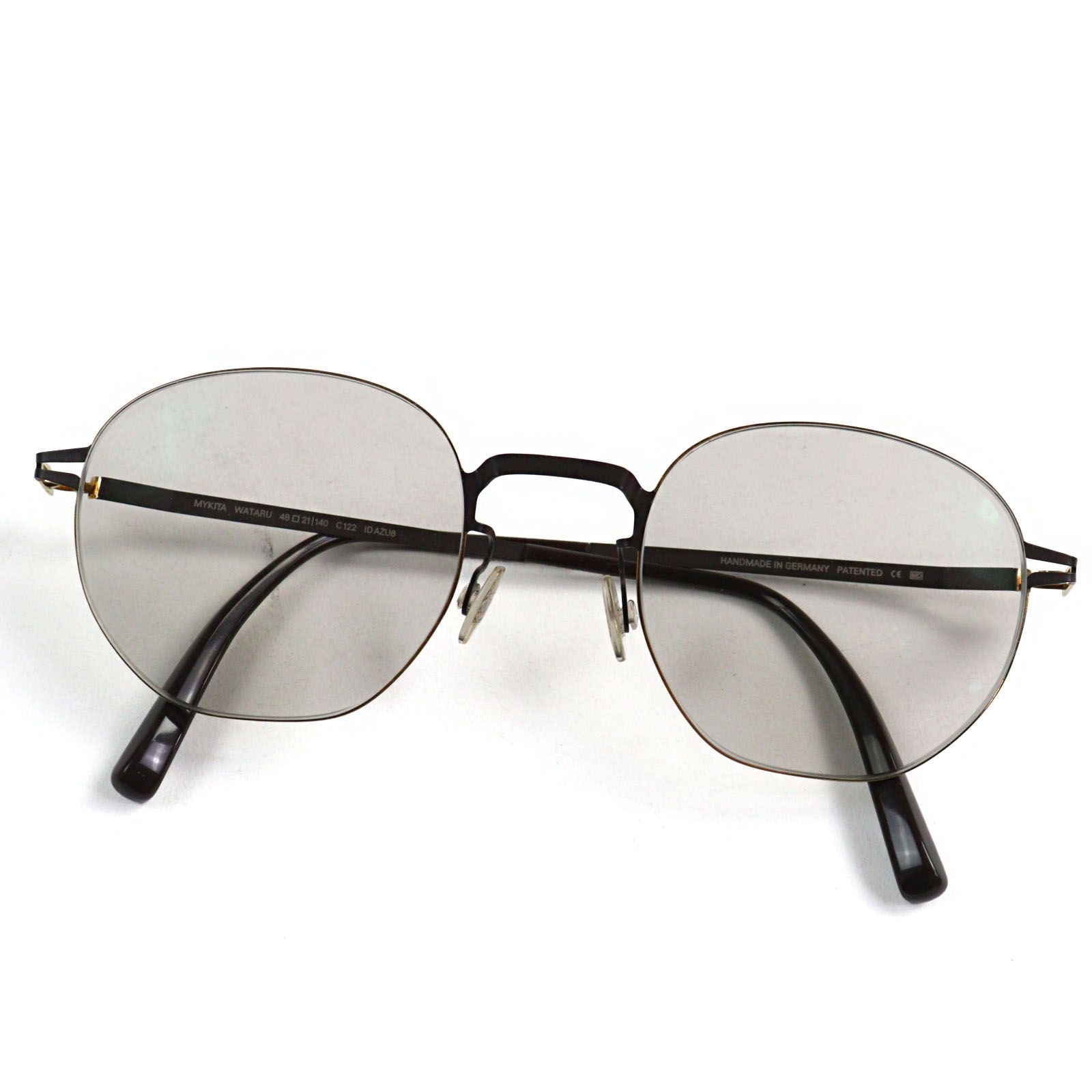 ○MYKITA マイキータ LESSRIM Collection WATARU ストロベリーシェイプ スパイラルヒンジ レンズ メガネ 眼鏡 アイウェア ダークブラウン ゴールド 48□21|140 度入り ケース付き ドイツ製 メンズ