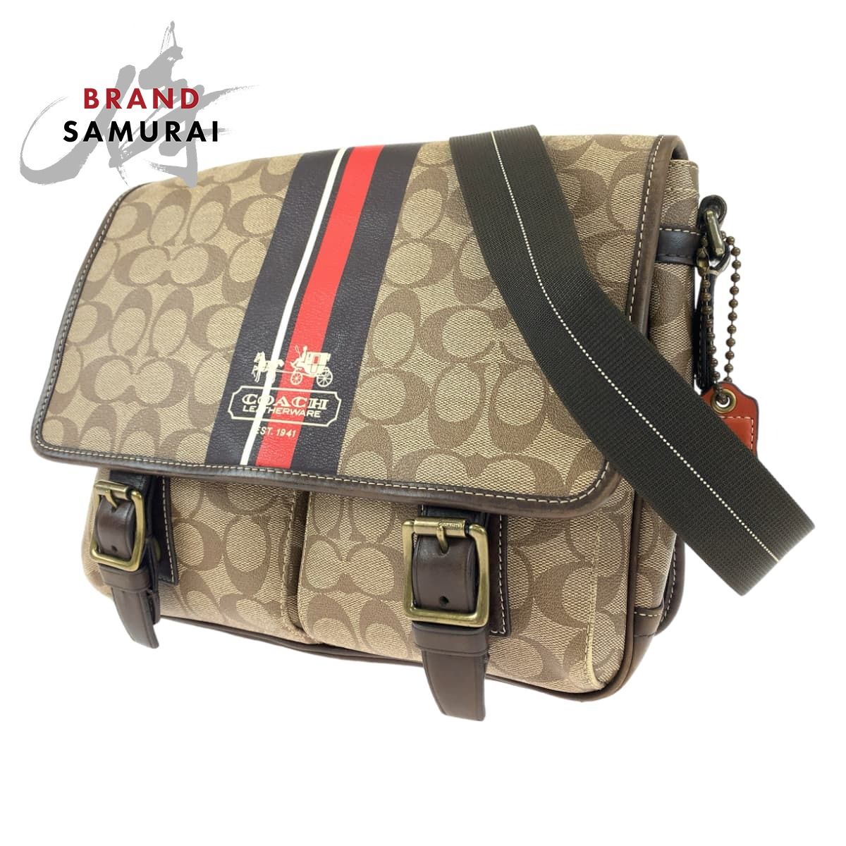 COACH コーチ シグネチャー ヘリテージ ストライプ ブラウン 茶 