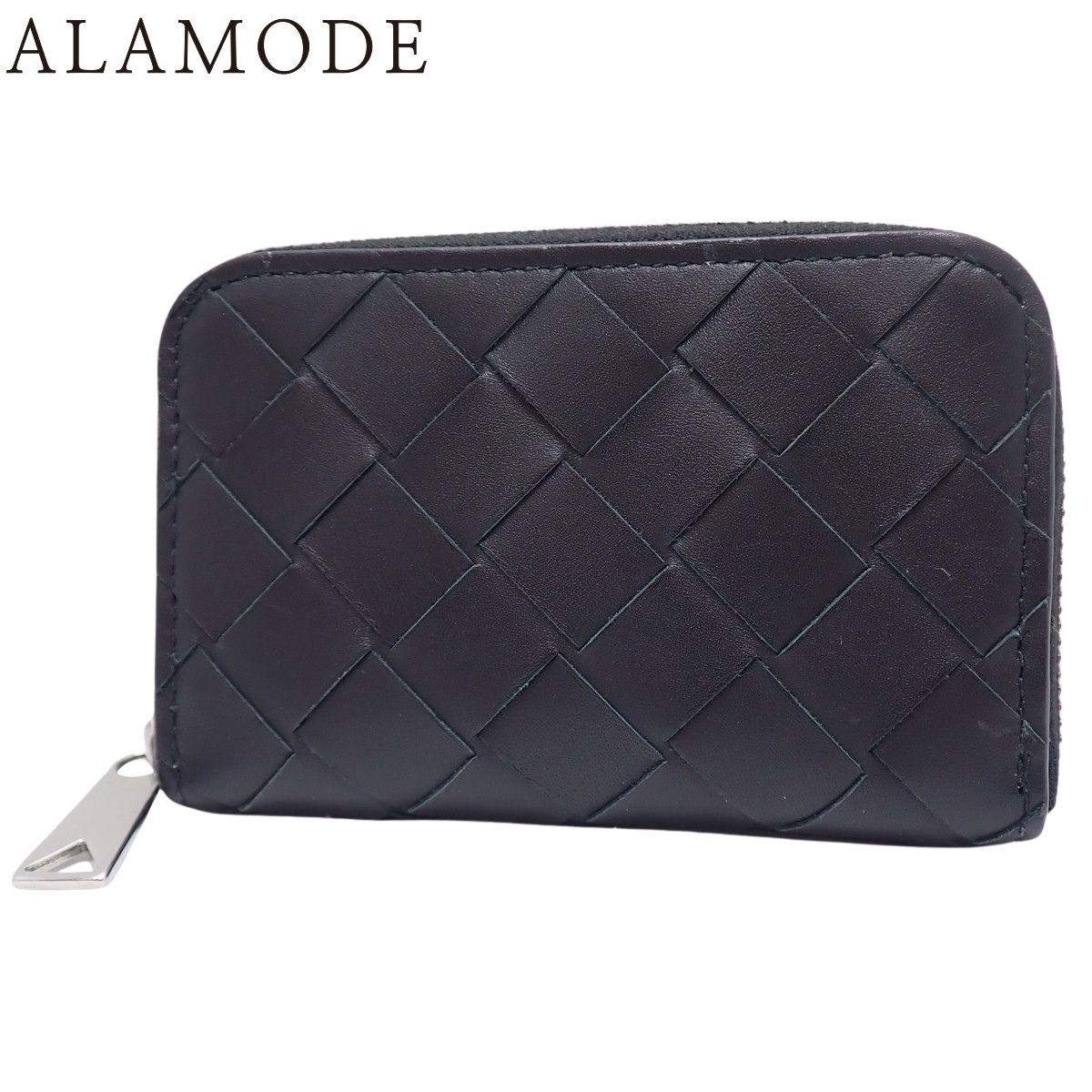 BOTTEGA VENETA ボッテガ ヴェネタ イントレチャート ファスナー付きコインパース コインケース ラウンドファスナー ジップアランド 小物 カーフ ブラック黒 シルバー金具 620348VCPQ48803 40802159333 アラモード