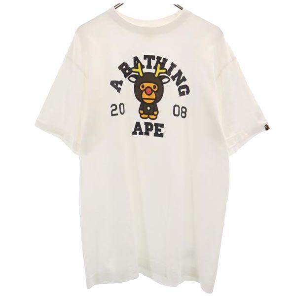 アベイシングエイプ 日本製 プリント 半袖 Tシャツ S 白系 A BATHING APE ロゴ メンズ   【230616】 メール便可