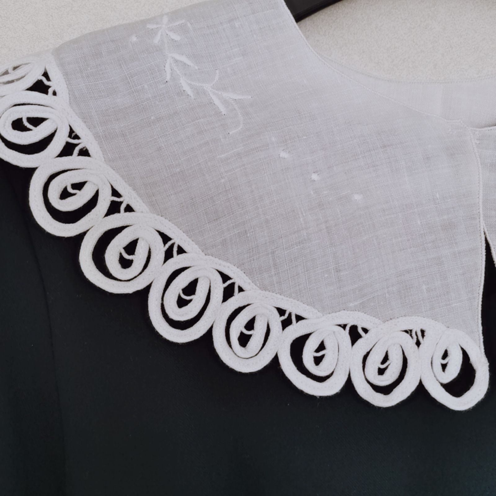 アンティーク つけ襟 レース 刺繍 花 綿麻 ヴィンテージ 付け衿