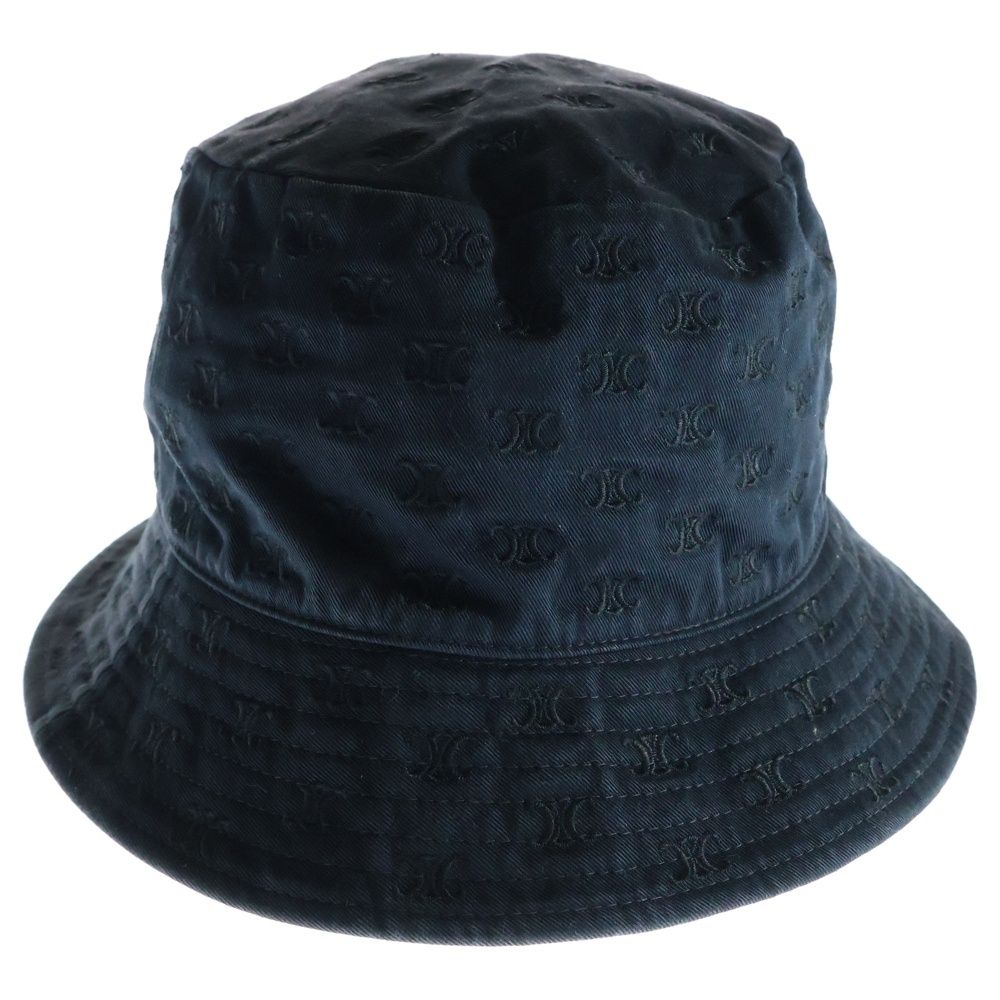 CELINE セリーヌ ミニ トリオンフ 総柄 刺繍 コットン バケット クラッシャー ハット 帽子 ブラック 2AUJ8968P