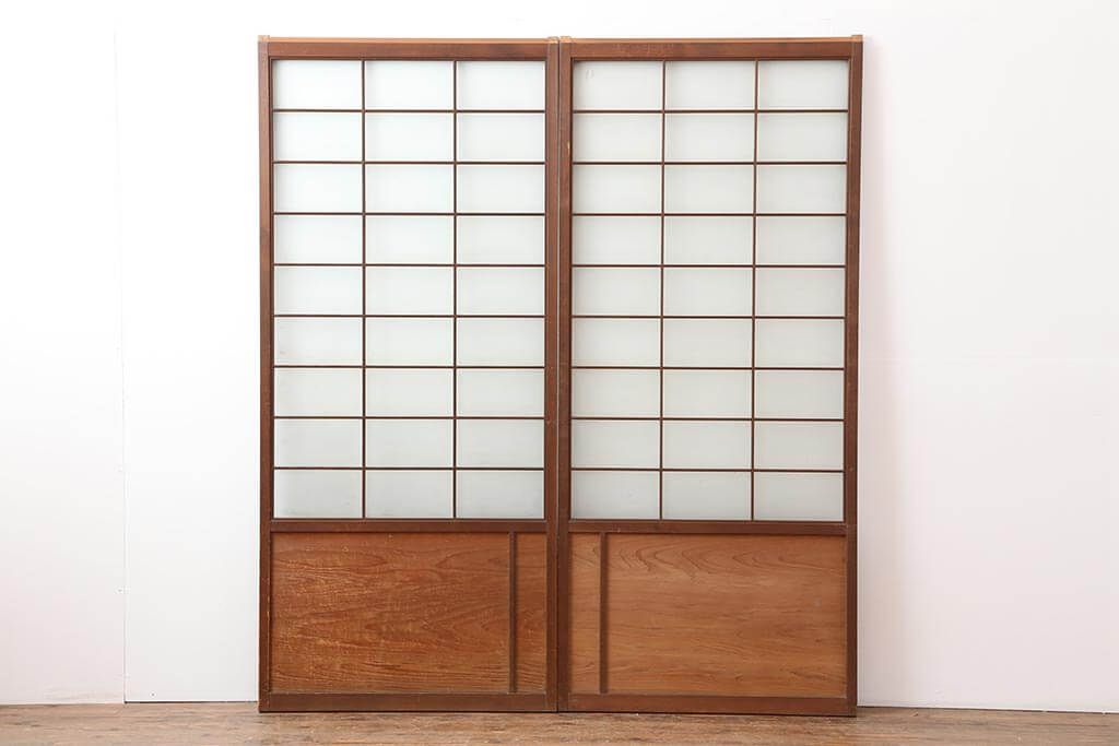 昭和　すりガラス　障子用　2点✕2 中古 昭和後期 角麻文様 すりガラス 明るい和の空間を演出する組