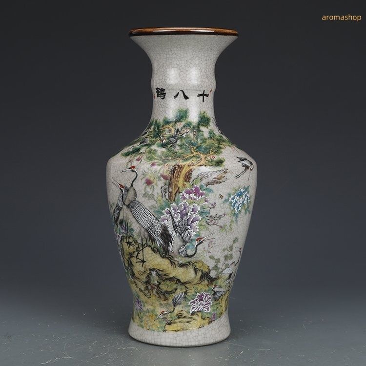 高品質 官窯 花瓶 粉彩描金 磁器 鶴紋 鳥柄景徳鎮 置物 中国陶磁
