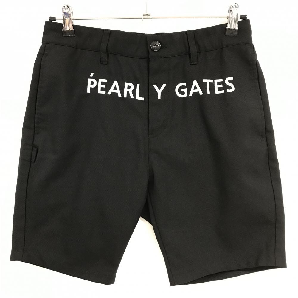美品 PEARLY GATES パーリーゲイツ ビッグロゴ ハーフパンツ 超美品】パーリーゲイツ ハーフパンツ 黒×白 ビッグロゴ刺しゅう
