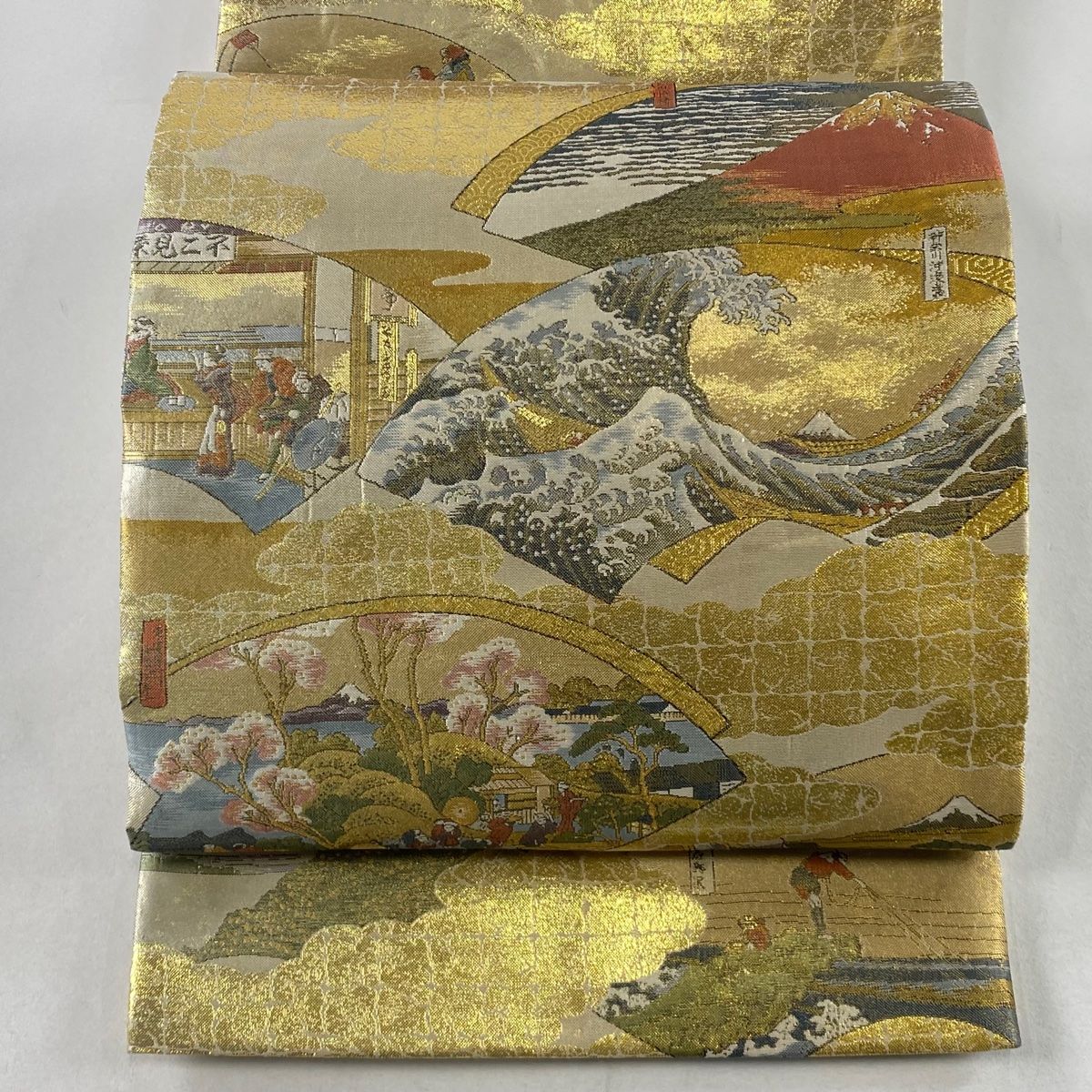 丸帯 美品 名品 人物 扇面 箔 金糸 金色 六通 正絹 【中古】 - メルカリ 