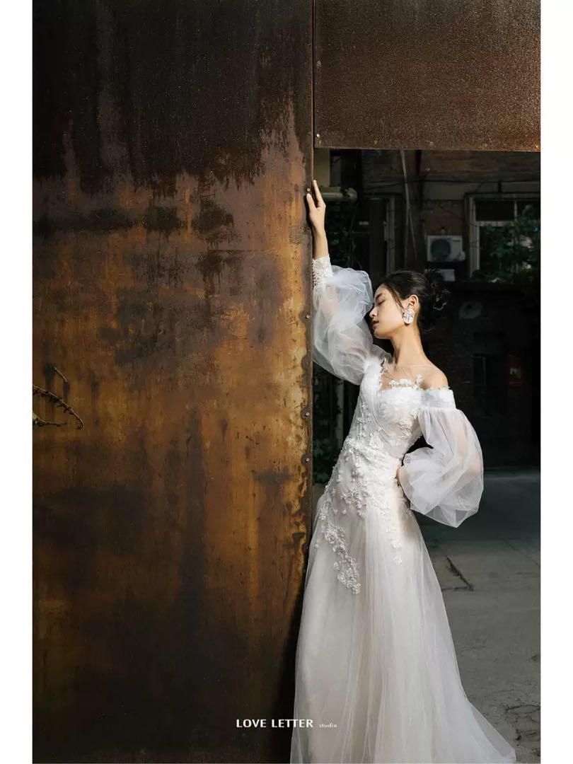 ウェディングドレス ガーデンウェディング 前撮り ボリュームスリーブ