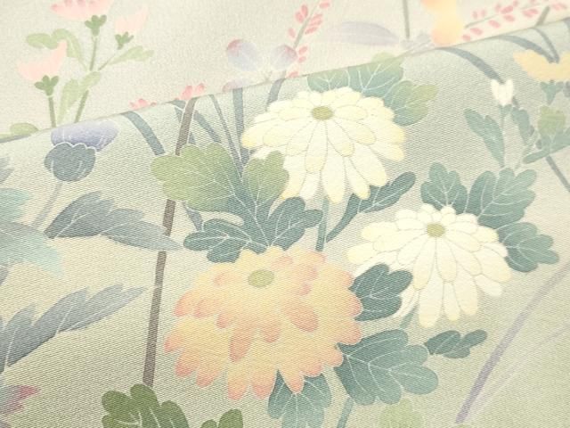 平和屋着物○十日町友禅作家 岡村蒼風 訪問着 草花文 暈し染め 正絹