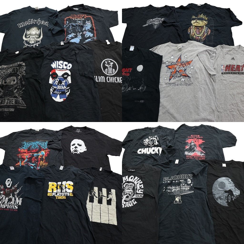 古着卸 黒 グレー ボディ プリント 半袖Tシャツ 20枚セット メンズ XL ガスモンキー ネコ アニマル NBA 古着 NA1930
