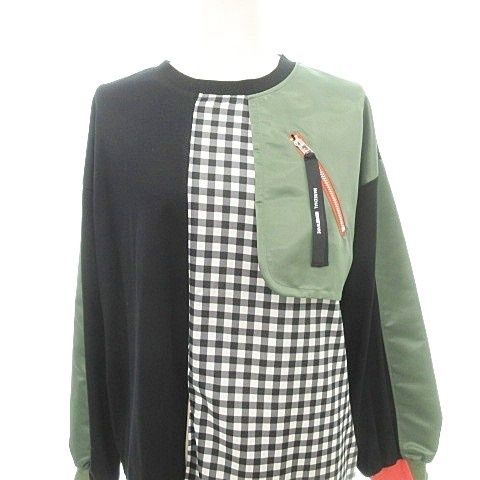  マルシャルテル TERRE 25 SS ミリタリー コンビネーション トップス ギンガムチェック 2 Mサイズ 黒 ブラック カーキ他 長袖 Tシャツ カットソー