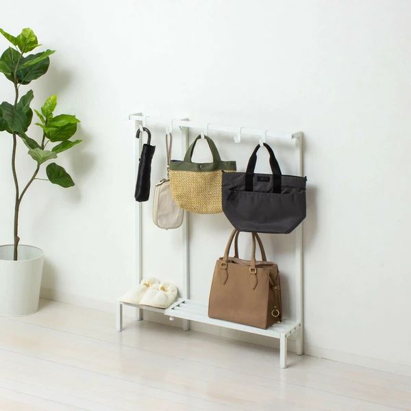 上品な スタイリッシュ コンパクト伸縮カバンラック ホワイト