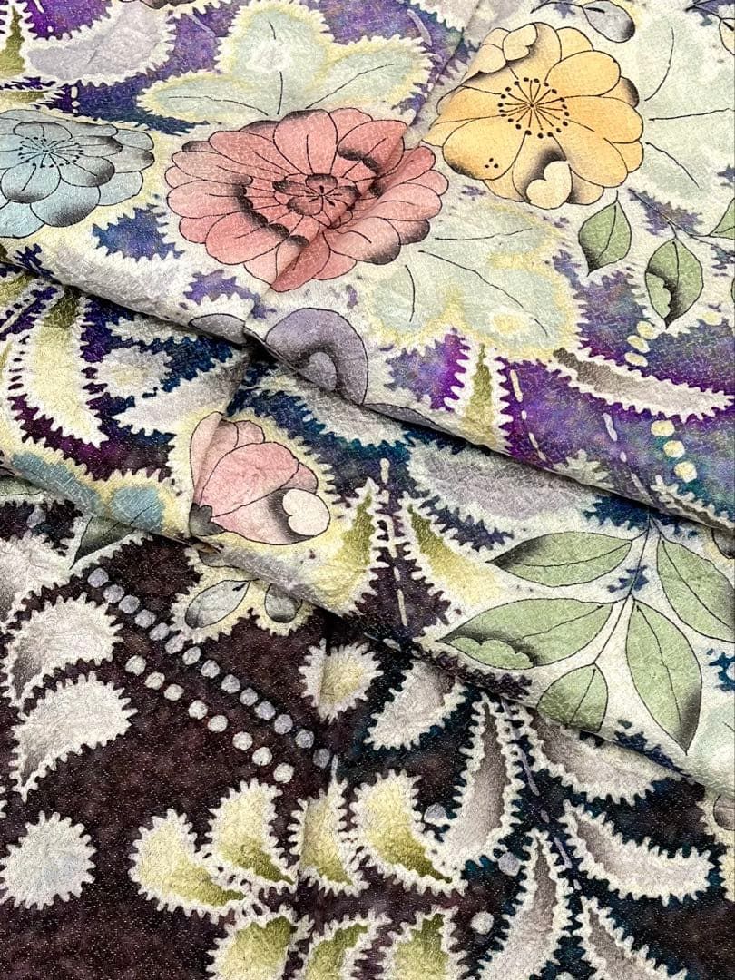 訪問着 辻ヶ花 絞り加工 銀通し 正絹 X507 - メルカリ